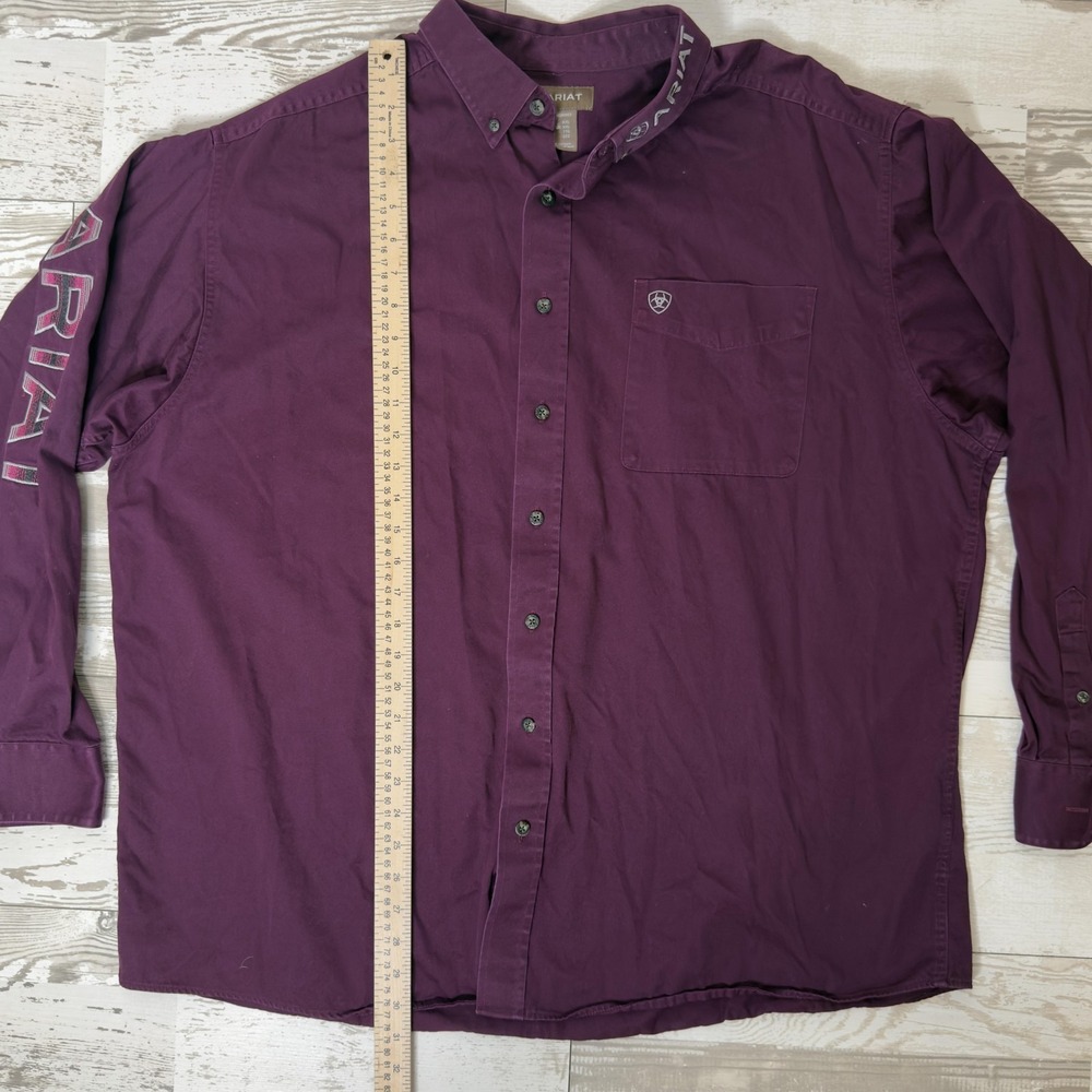 Ariat Shirt Mens 2XL Purple Solid Long Sleeve Twill Button Up Western - Picture 8 of 11